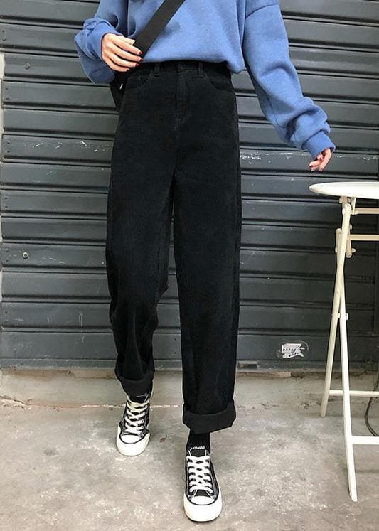  winter black wild trousers corduroy casual wide leg pants -  - DYAVOR® 
