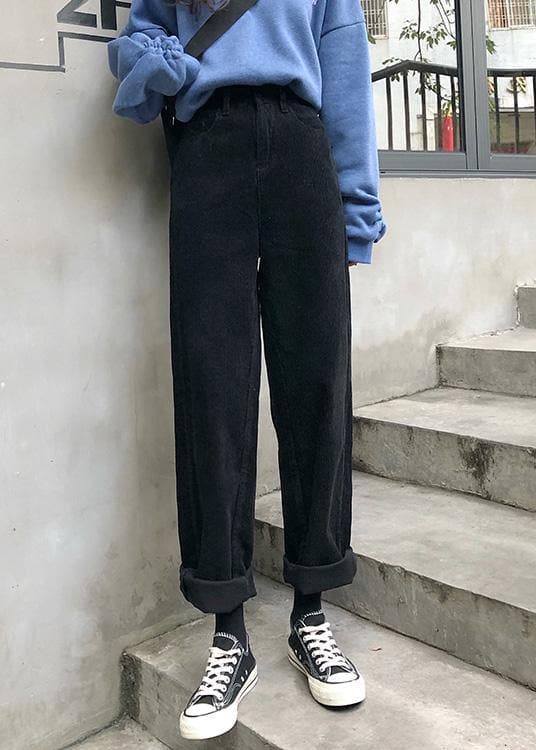  winter black wild trousers corduroy casual wide leg pants -  - DYAVOR® 