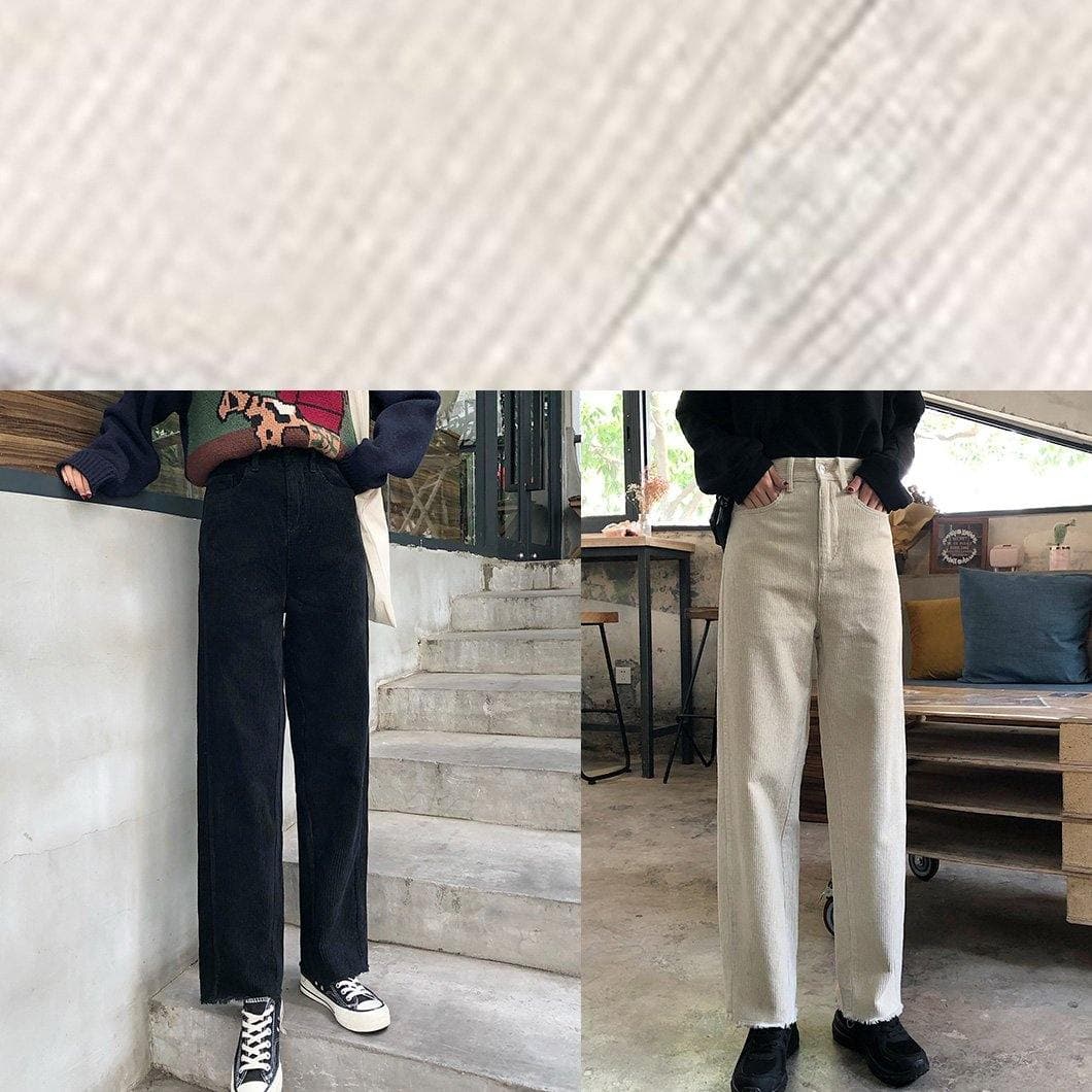  winter black wild trousers corduroy casual wide leg pants -  - DYAVOR® 