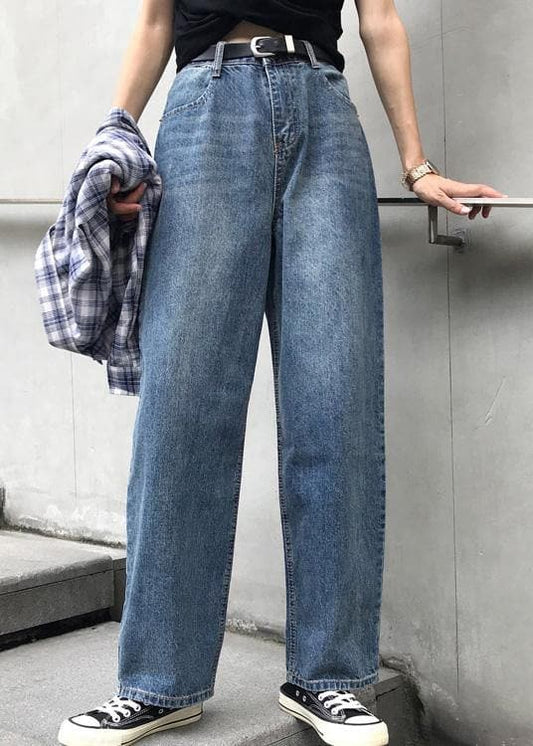  winter vintage denim blue pants high waist wide leg trousers -  - DYAVOR® 