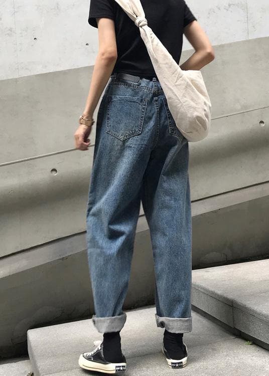  winter vintage denim blue pants high waist wide leg trousers -  - DYAVOR® 