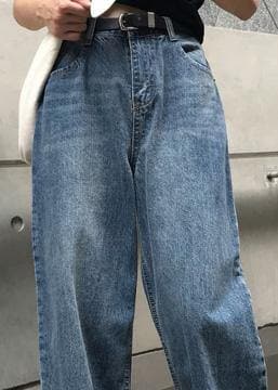  winter vintage denim blue pants high waist wide leg trousers -  - DYAVOR® 