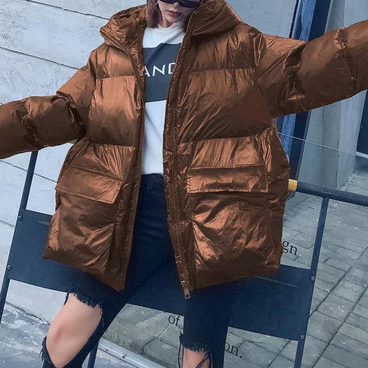  women Loose fitting snow jackets Jackets chocolate hooded zippered goose Down coat -  - DYAVOR® 