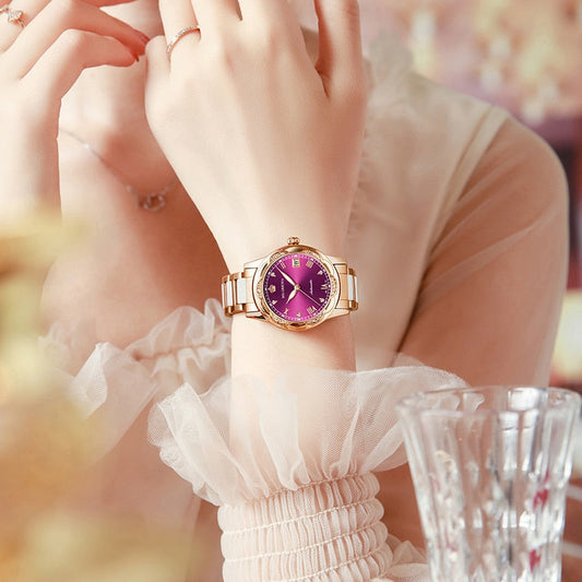  Women Ceramics Automatic Mechanical Calendar Shock Resistant Wristwatch - Watches for Women - DYAVOR® 