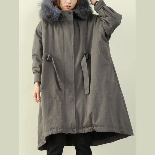 women gray winter outwear casual hooded faux fur collar outwear - Down Jackets - DYAVOR® 