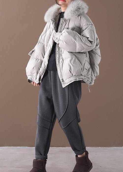  women light gray down jacket oversize down jacket fur collar drawstring Luxury coats -  - DYAVOR® 