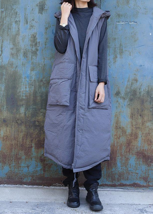  women plus size clothing winter jacket stand collar coats dark gray hooded sleeveless coats -  - DYAVOR® 