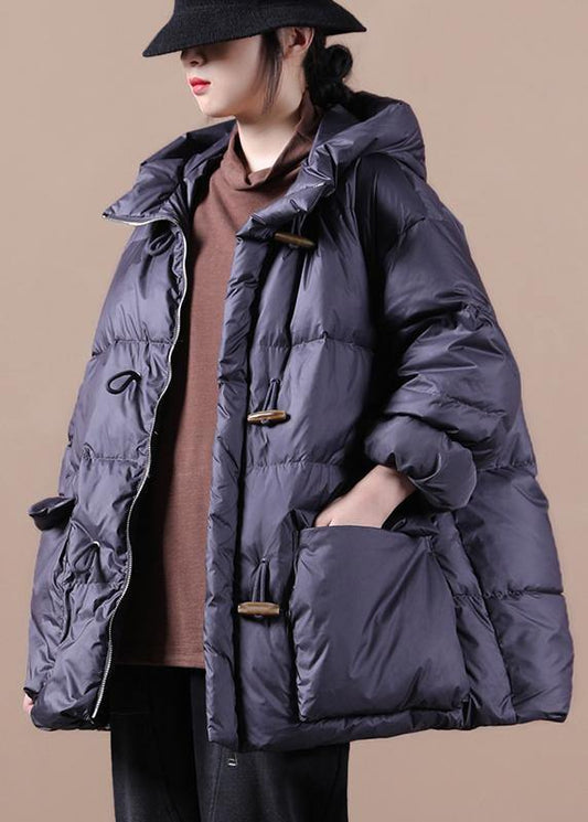  women plus size down jacket black hooded pockets goose Down coat -  - DYAVOR® 