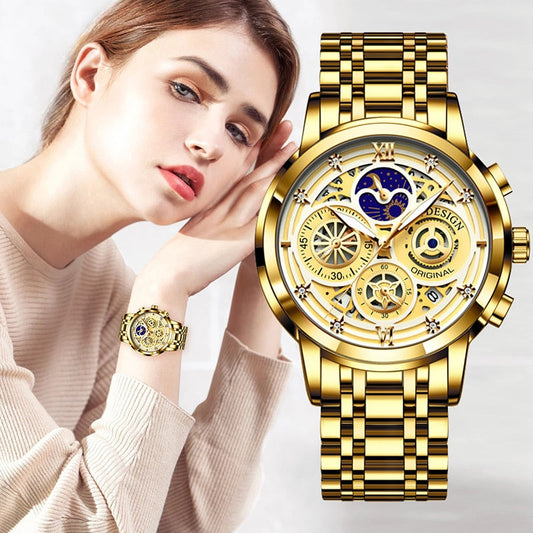  Women's Chronograph Creative Moon Phase Waterproof Wristwatch - Watches for Women - DYAVOR® 