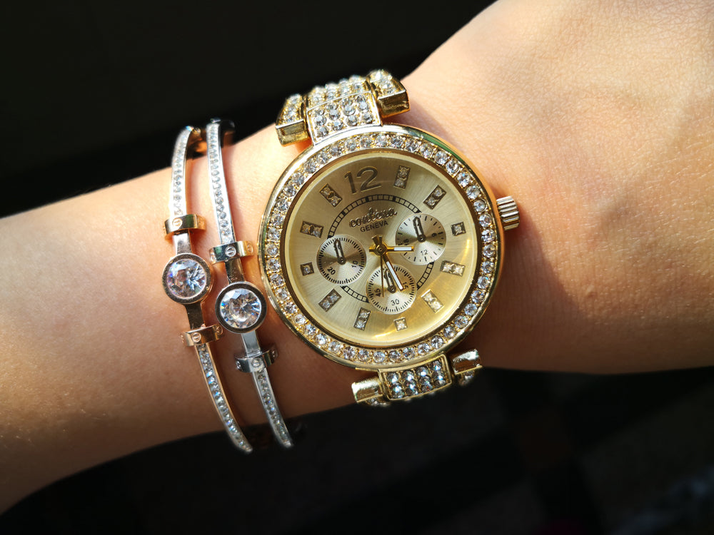 Women's Fashion Rhinestone Stainless Steel Quartz Wristwatches