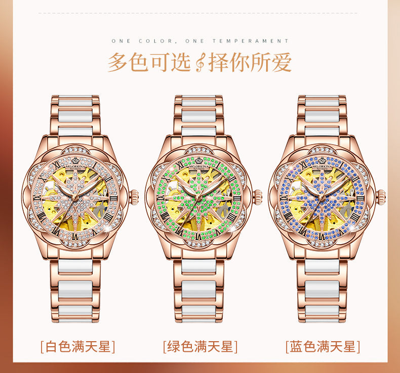  Women's Hollow Stainless Steel Mechanical Automatic Self-wind Watch - Watches for Women - DYAVOR® 