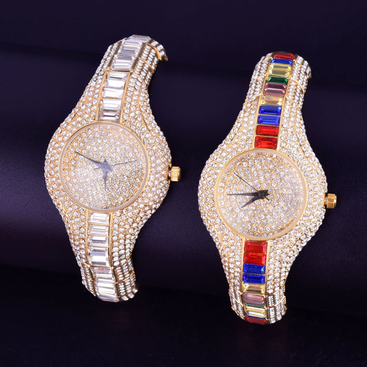 Women's Luxury Colourful Rhinestone Gold Dial Quartz Waterproof Watches