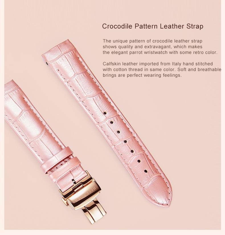 Women's Luxury Fashion Rose Gold Pink Dial Leather Strap Mechanical Watches