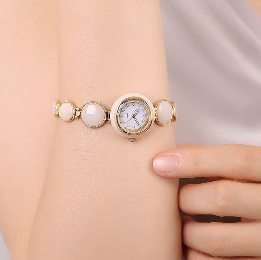 Women's Natural Hetian Jade Stainless Steel Waterproof Wrist Watch