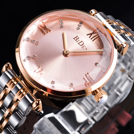  Women's Pink Dial Diamond Quartz Movement Stainless Steel Wrist Watch - Watches for Women - DYAVOR® 