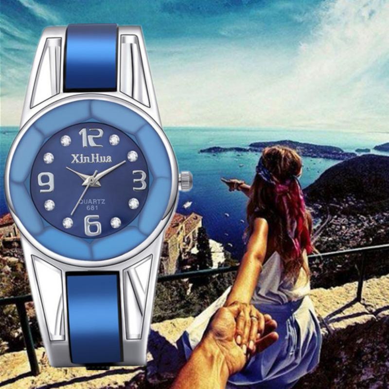 Women's Stainless Steel Casual Wrist Watches with Luxury Rhinestone