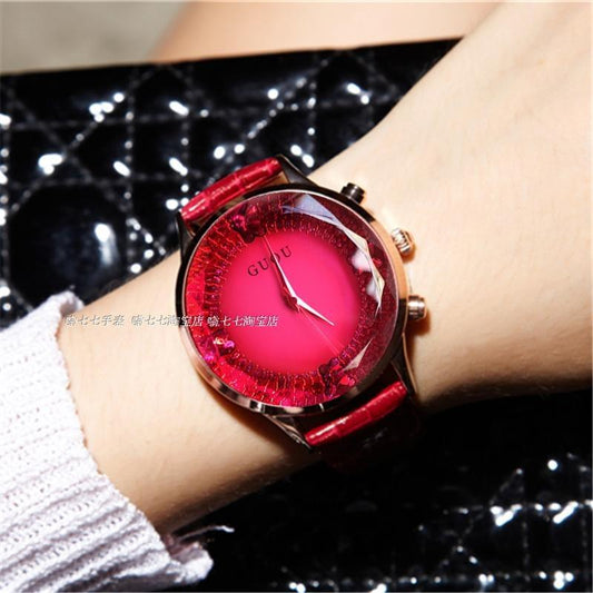 Women's Waterproof Rhinestone Quartz Lady Watch in Genuine Leather