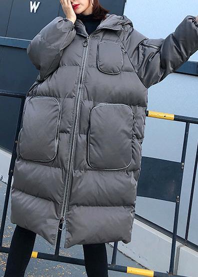  women trendy plus size winter jacket overcoat gray hooded zippered women parka -  - DYAVOR® 
