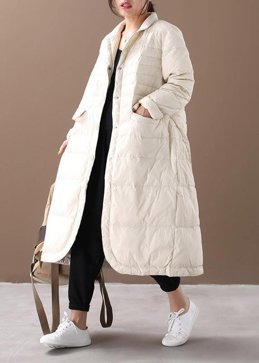  women white warm winter coat plus size winter Notched pockets outwear -  - DYAVOR® 
